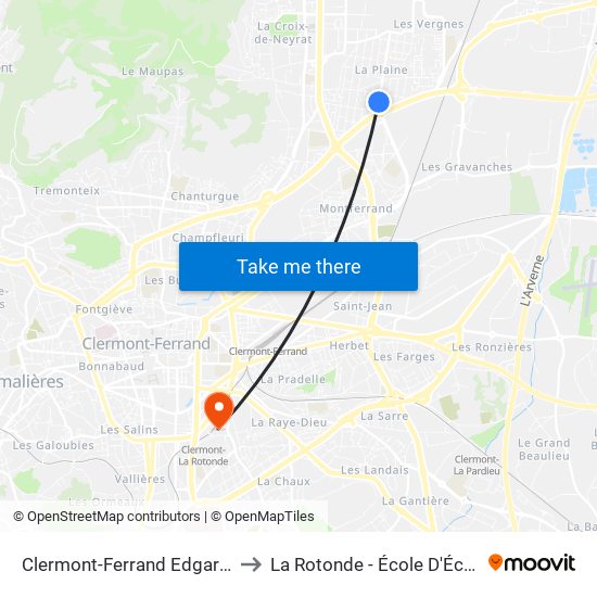 Clermont-Ferrand Edgar Quinet to La Rotonde - École D'Économie map