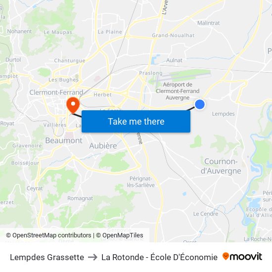 Lempdes Grassette to La Rotonde - École D'Économie map