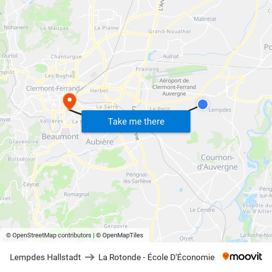 Lempdes Hallstadt to La Rotonde - École D'Économie map