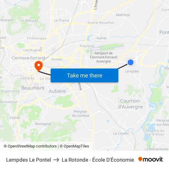 Lempdes Le Pontel to La Rotonde - École D'Économie map