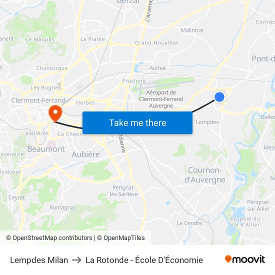 Lempdes Milan to La Rotonde - École D'Économie map