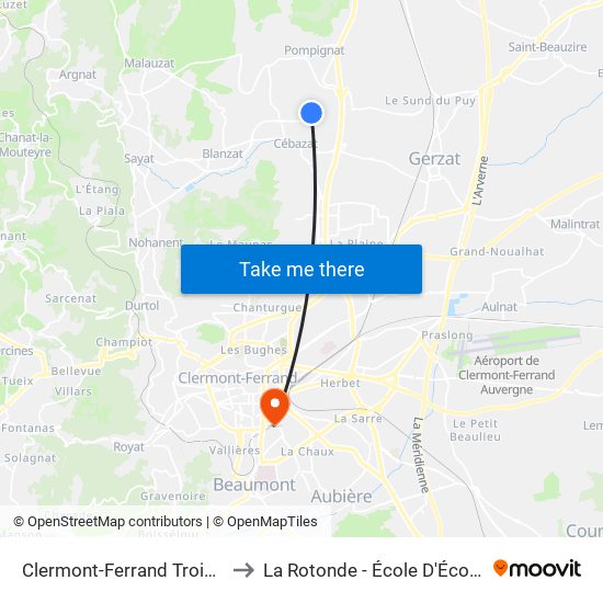 Clermont-Ferrand Trois Fées to La Rotonde - École D'Économie map