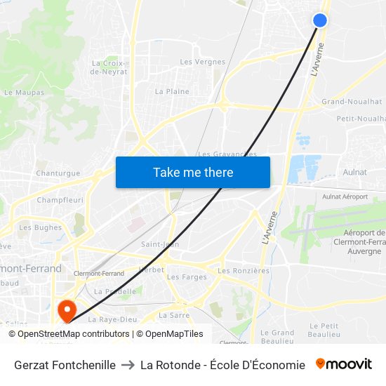 Gerzat Fontchenille to La Rotonde - École D'Économie map