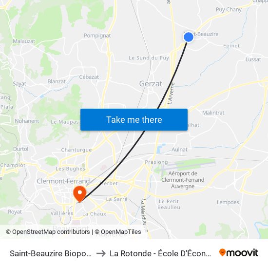 Saint-Beauzire Biopole 2 to La Rotonde - École D'Économie map