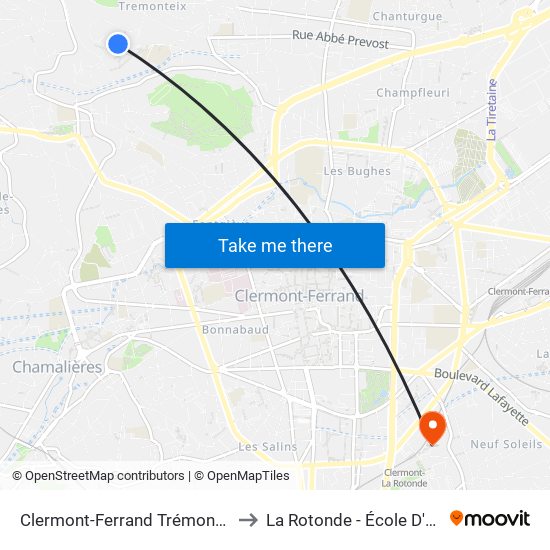 Clermont-Ferrand Trémonteix Eychart to La Rotonde - École D'Économie map