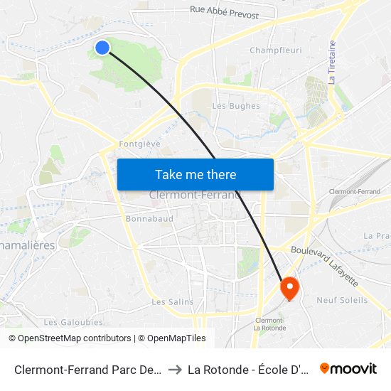 Clermont-Ferrand Parc De Montjuzet to La Rotonde - École D'Économie map