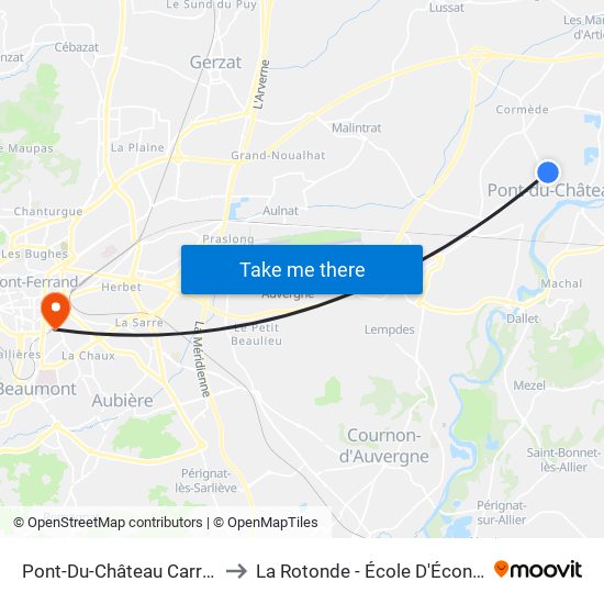 Pont-Du-Château Carrosse to La Rotonde - École D'Économie map