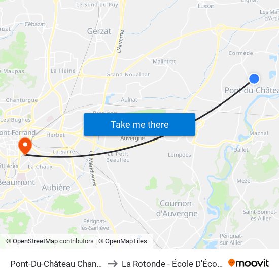 Pont-Du-Château Chantagret to La Rotonde - École D'Économie map