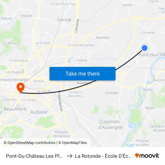 Pont-Du-Château Les Plantades to La Rotonde - École D'Économie map