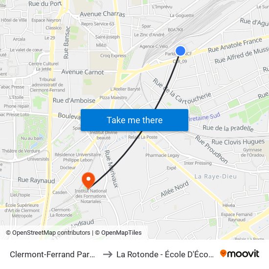 Clermont-Ferrand Parc Sncf to La Rotonde - École D'Économie map