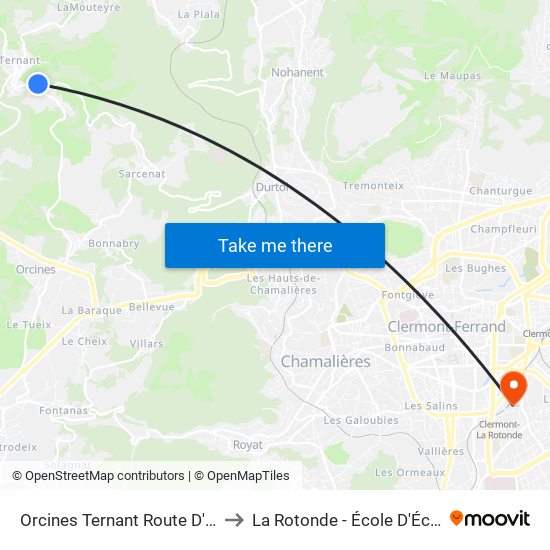 Orcines Ternant Route D'Orcines to La Rotonde - École D'Économie map