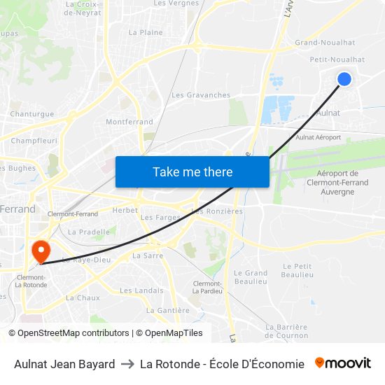 Aulnat Jean Bayard to La Rotonde - École D'Économie map