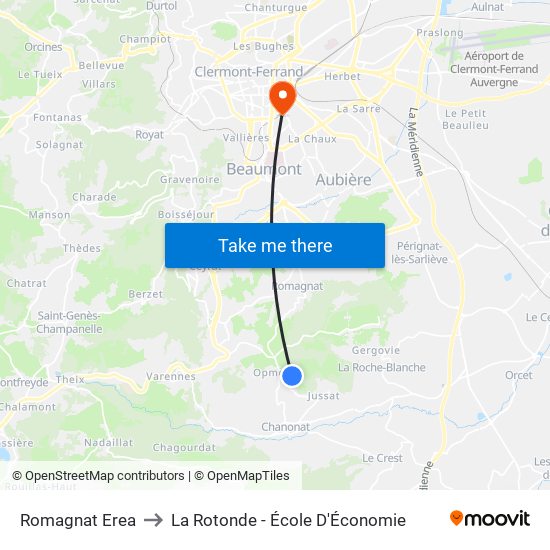 Romagnat Erea to La Rotonde - École D'Économie map