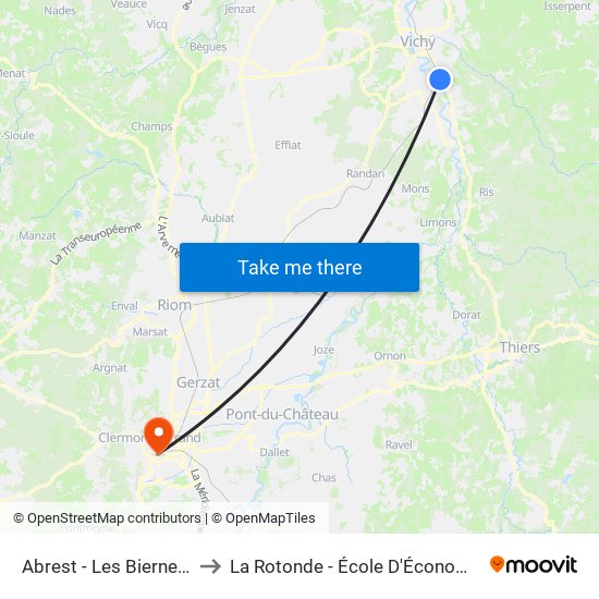 Abrest - Les Biernets to La Rotonde - École D'Économie map