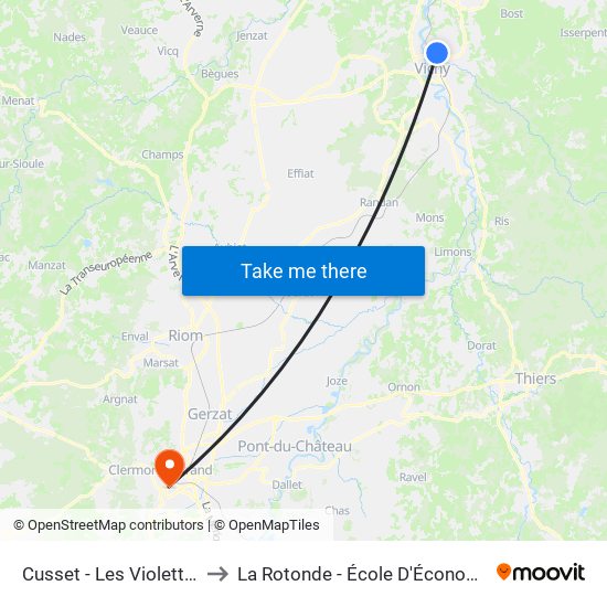 Cusset - Les Violettes to La Rotonde - École D'Économie map