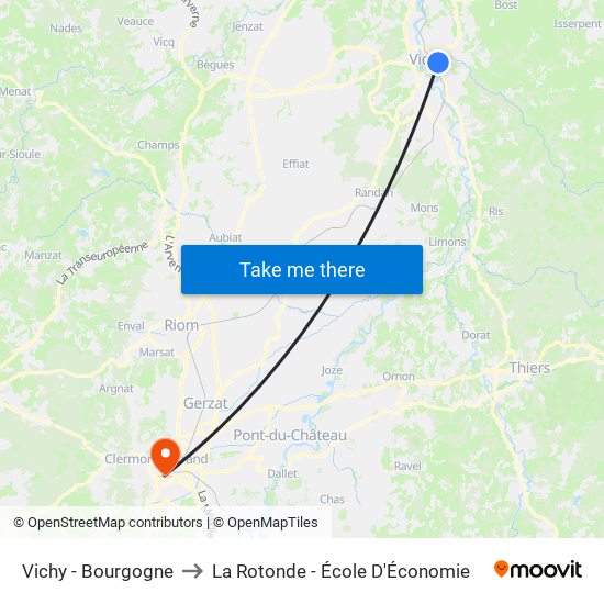 Vichy - Bourgogne to La Rotonde - École D'Économie map