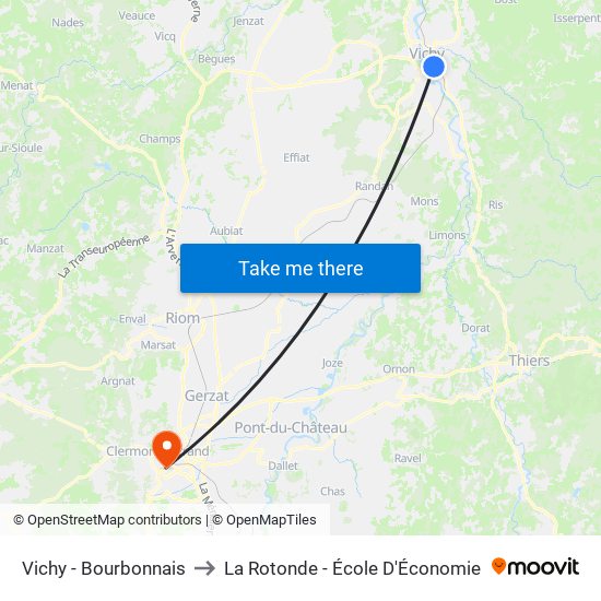 Vichy - Bourbonnais to La Rotonde - École D'Économie map