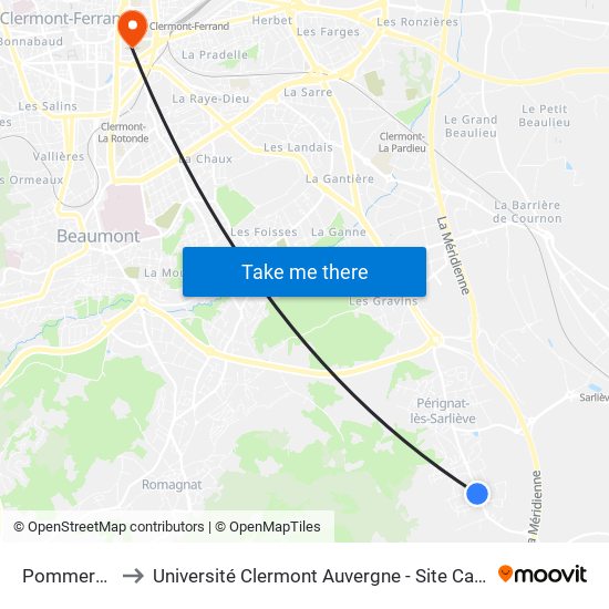 Pommeraie to Université Clermont Auvergne - Site Carnot map