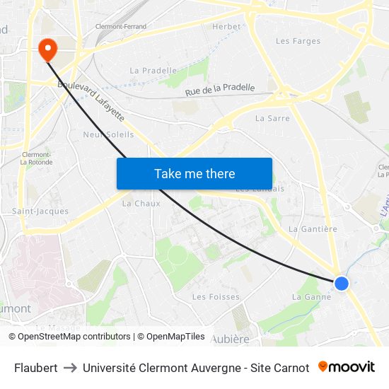 Flaubert to Université Clermont Auvergne - Site Carnot map