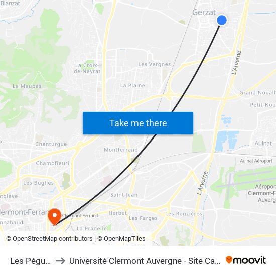 Les Pègues to Université Clermont Auvergne - Site Carnot map