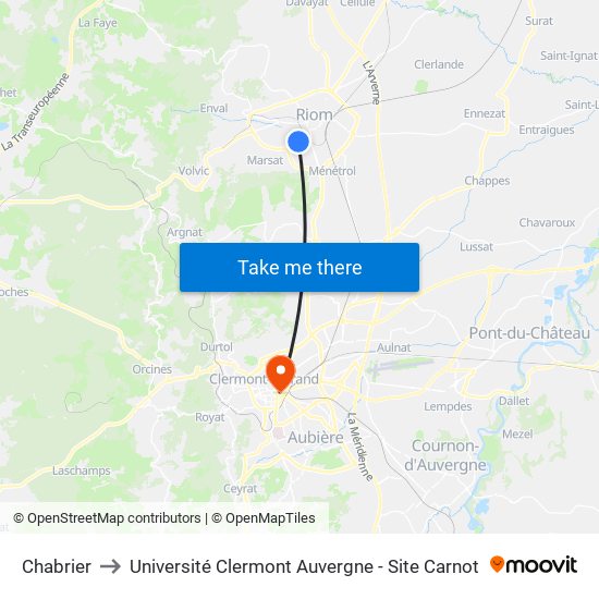 Chabrier to Université Clermont Auvergne - Site Carnot map