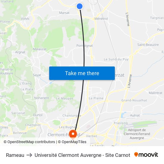 Rameau to Université Clermont Auvergne - Site Carnot map