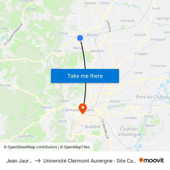 Jean Jaurès to Université Clermont Auvergne - Site Carnot map