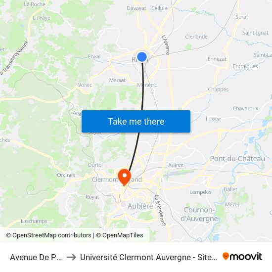 Avenue De Paris to Université Clermont Auvergne - Site Carnot map