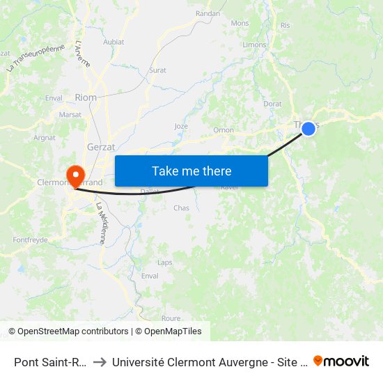 Pont Saint-Roch to Université Clermont Auvergne - Site Carnot map