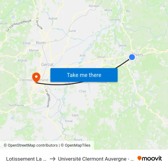 Lotissement La Sapine to Université Clermont Auvergne - Site Carnot map