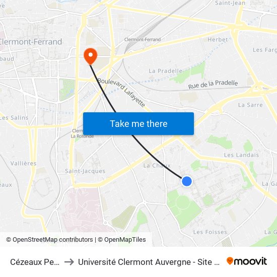 Cézeaux Pellez to Université Clermont Auvergne - Site Carnot map