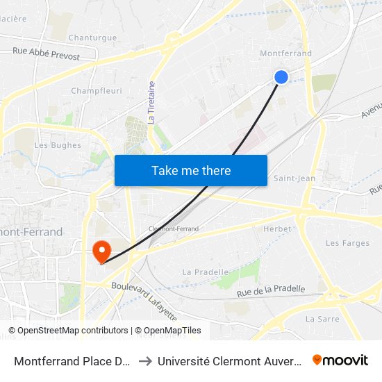 Montferrand Place De La Fontaine to Université Clermont Auvergne - Site Carnot map