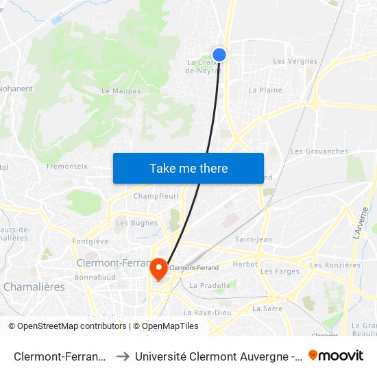 Clermont-Ferrand Neyrat to Université Clermont Auvergne - Site Carnot map