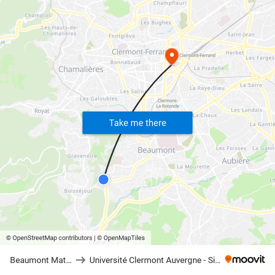Beaumont Matharet to Université Clermont Auvergne - Site Carnot map