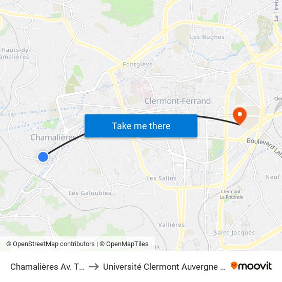 Chamalières Av. Thermale to Université Clermont Auvergne - Site Carnot map