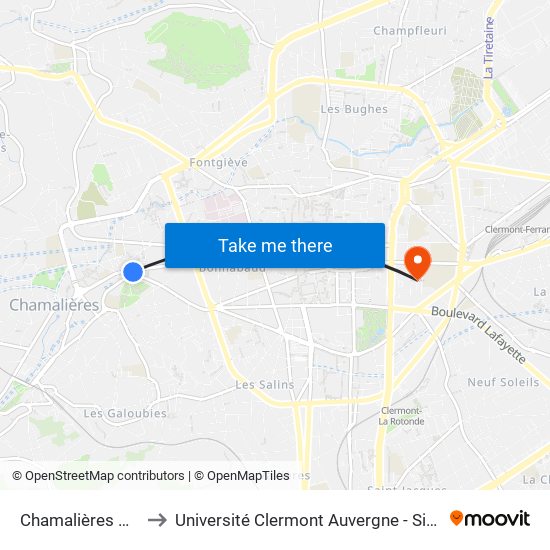Chamalières Mairie to Université Clermont Auvergne - Site Carnot map