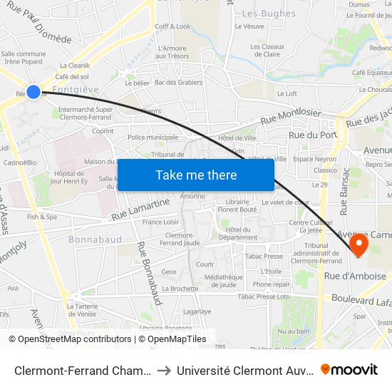 Clermont-Ferrand Chambre De Commerce to Université Clermont Auvergne - Site Carnot map