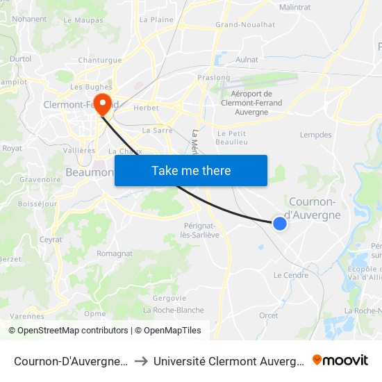 Cournon-D'Auvergne La Poélade to Université Clermont Auvergne - Site Carnot map