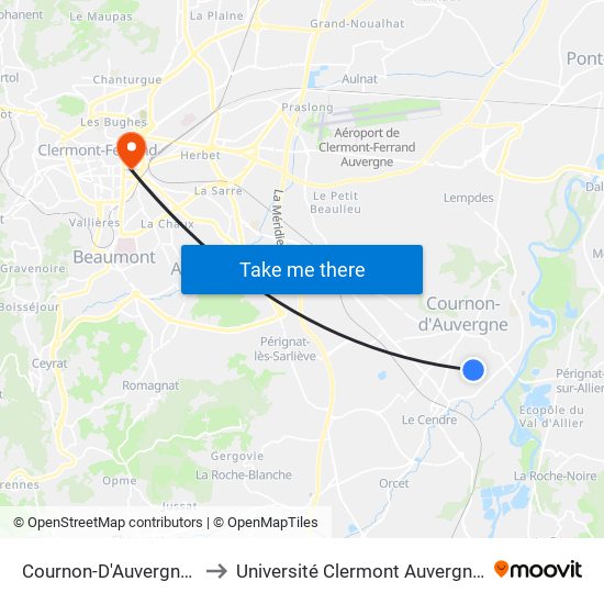 Cournon-D'Auvergne Livradois to Université Clermont Auvergne - Site Carnot map