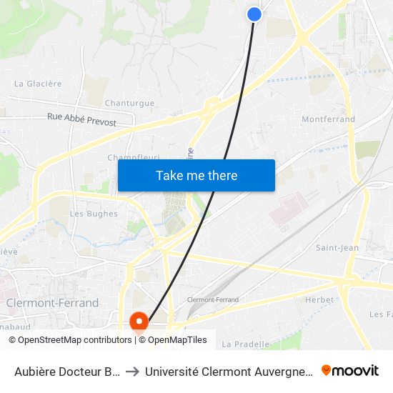 Aubière Docteur Bousquet to Université Clermont Auvergne - Site Carnot map