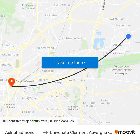 Aulnat Edmond Rostand to Université Clermont Auvergne - Site Carnot map