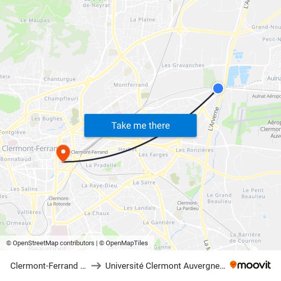 Clermont-Ferrand Gagarine to Université Clermont Auvergne - Site Carnot map