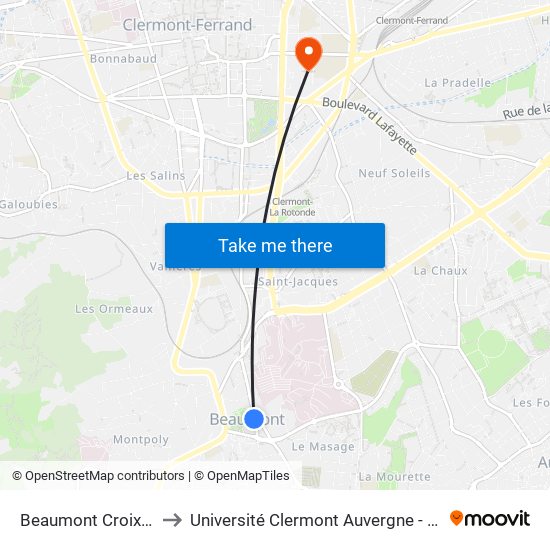 Beaumont Croix Neuve to Université Clermont Auvergne - Site Carnot map