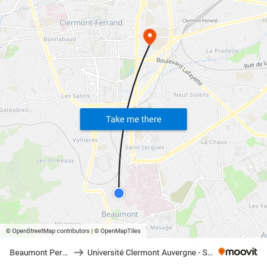 Beaumont Percières to Université Clermont Auvergne - Site Carnot map