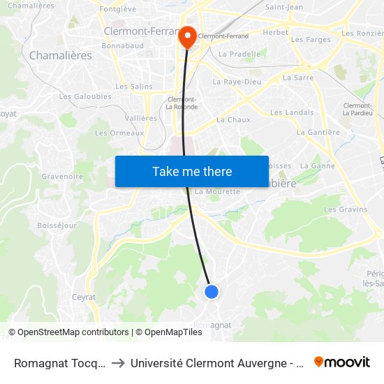 Romagnat Tocqueville to Université Clermont Auvergne - Site Carnot map