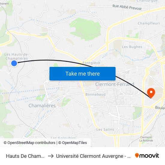 Hauts De Chamalières to Université Clermont Auvergne - Site Carnot map