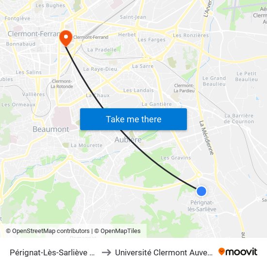 Pérignat-Lès-Sarliève Sounely Gravins to Université Clermont Auvergne - Site Carnot map