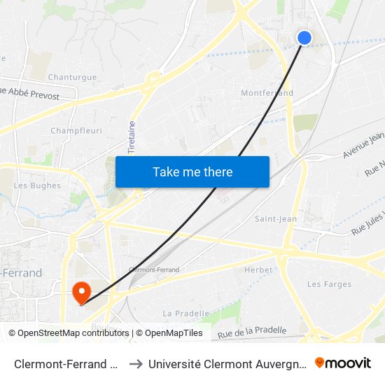 Clermont-Ferrand La Charme to Université Clermont Auvergne - Site Carnot map