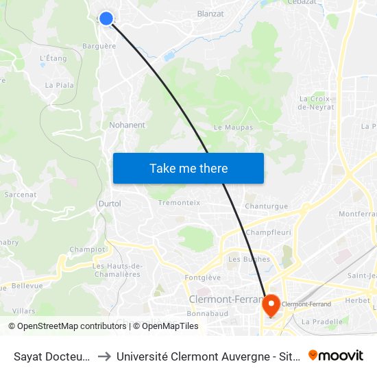 Sayat Docteur Jay to Université Clermont Auvergne - Site Carnot map