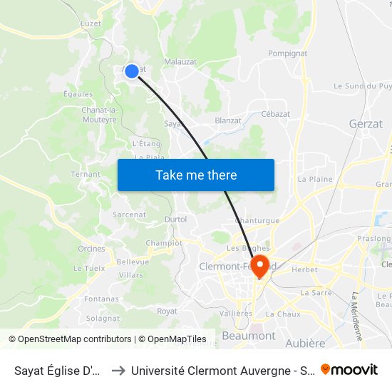 Sayat Église D'Argnat to Université Clermont Auvergne - Site Carnot map